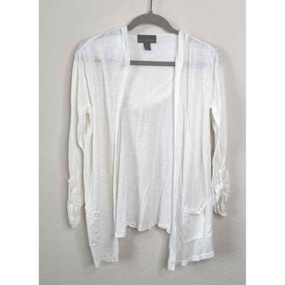 Cynthia Rowley Linen Blend Open Front Cardigan Hooded Lightweight Knit Coastal - Picture 2 of 7